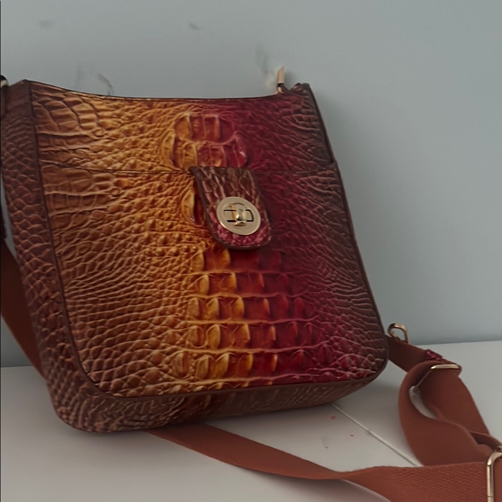 Elegant Brown and Red Crocodile-Embossed Women's Bag